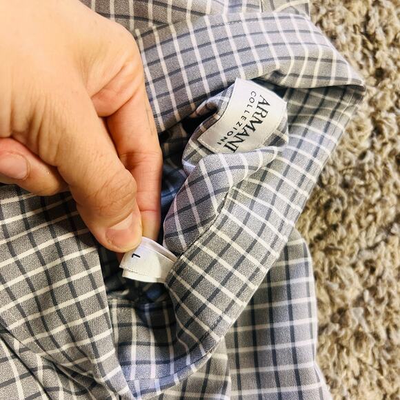 Armani Collezioni Shirt Mens Large Gray White Pattern Button Up Made in Italy - Picture 4 of 4